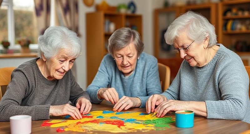 residents sat playing with moulding putty