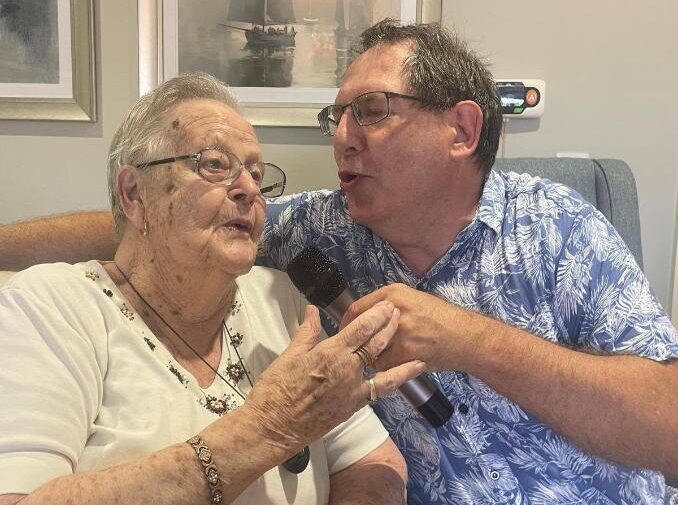 resident being entertained by singer